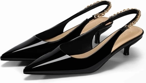 Coutgo Womens Slingback Kitten Heels Closed Pointed Toe Pumps Dress Work Shoes with Gold Chian