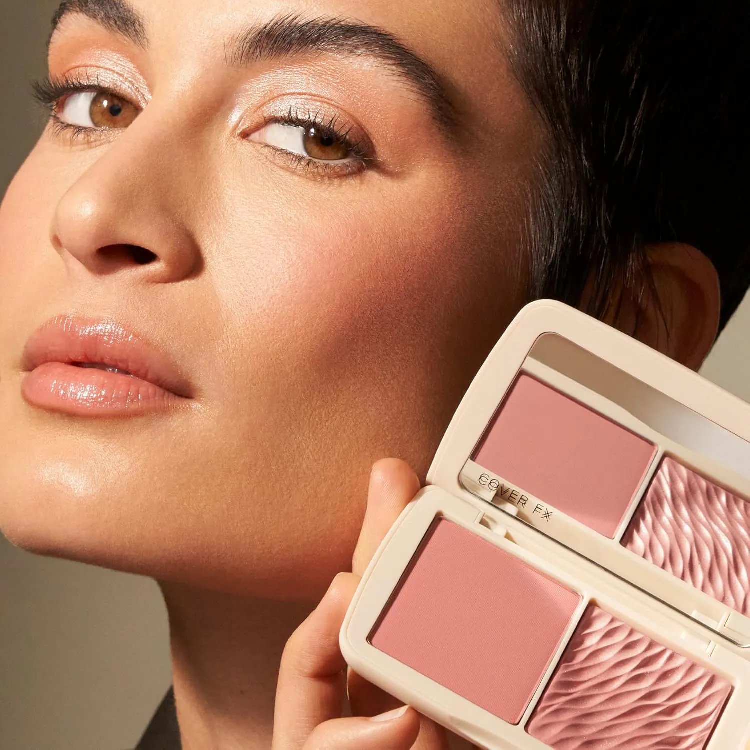 COVER FX Monochromatic Powder Blush Duo - Pink Dahlia: Soft Pink - Matte   Shimmer Finish - Create Custom, High Impact Color