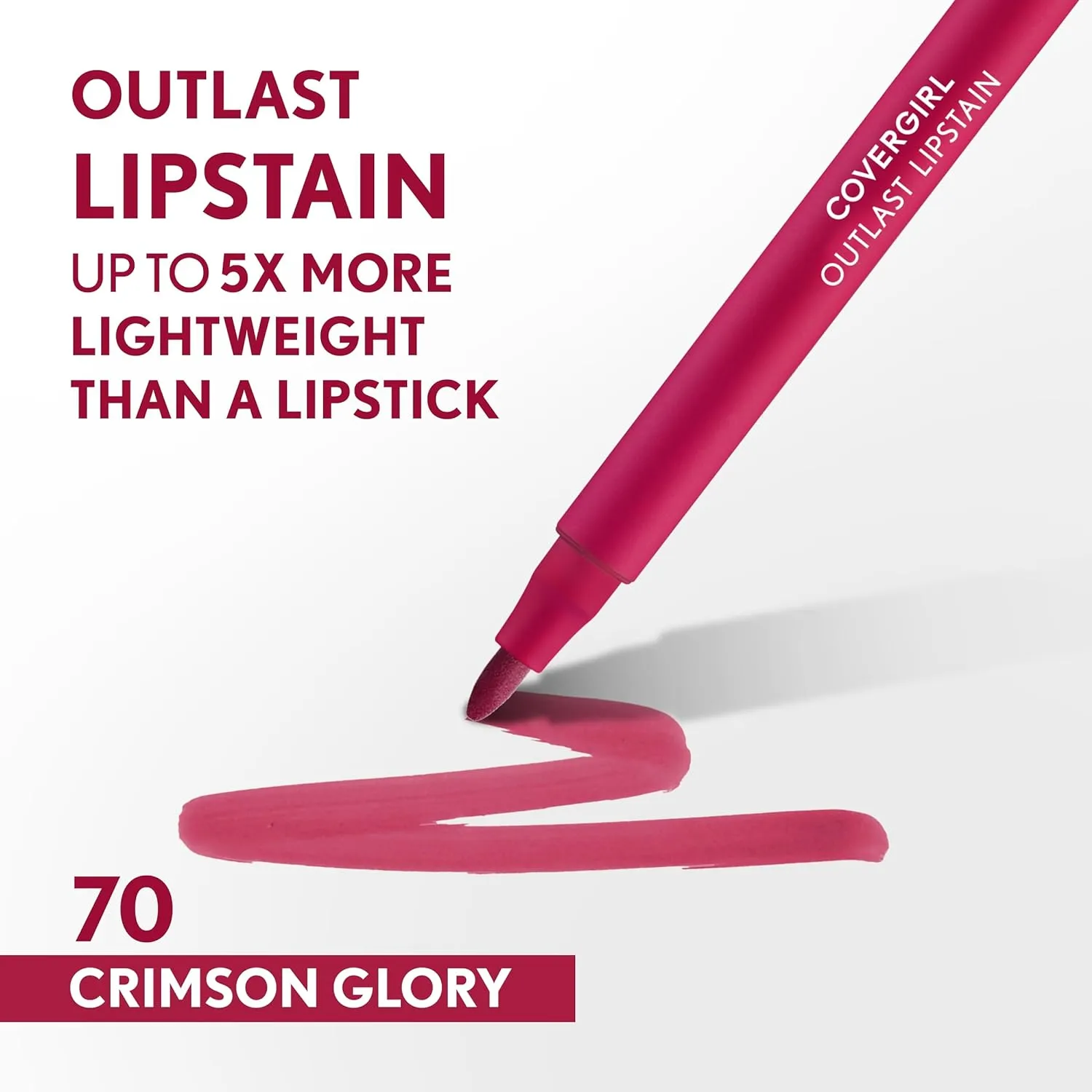 COVERGIRL Outlast Lipstain Bundle - Natural Blush 65 & Crimson Glory 70, Vegan Formula, 0.06oz Each