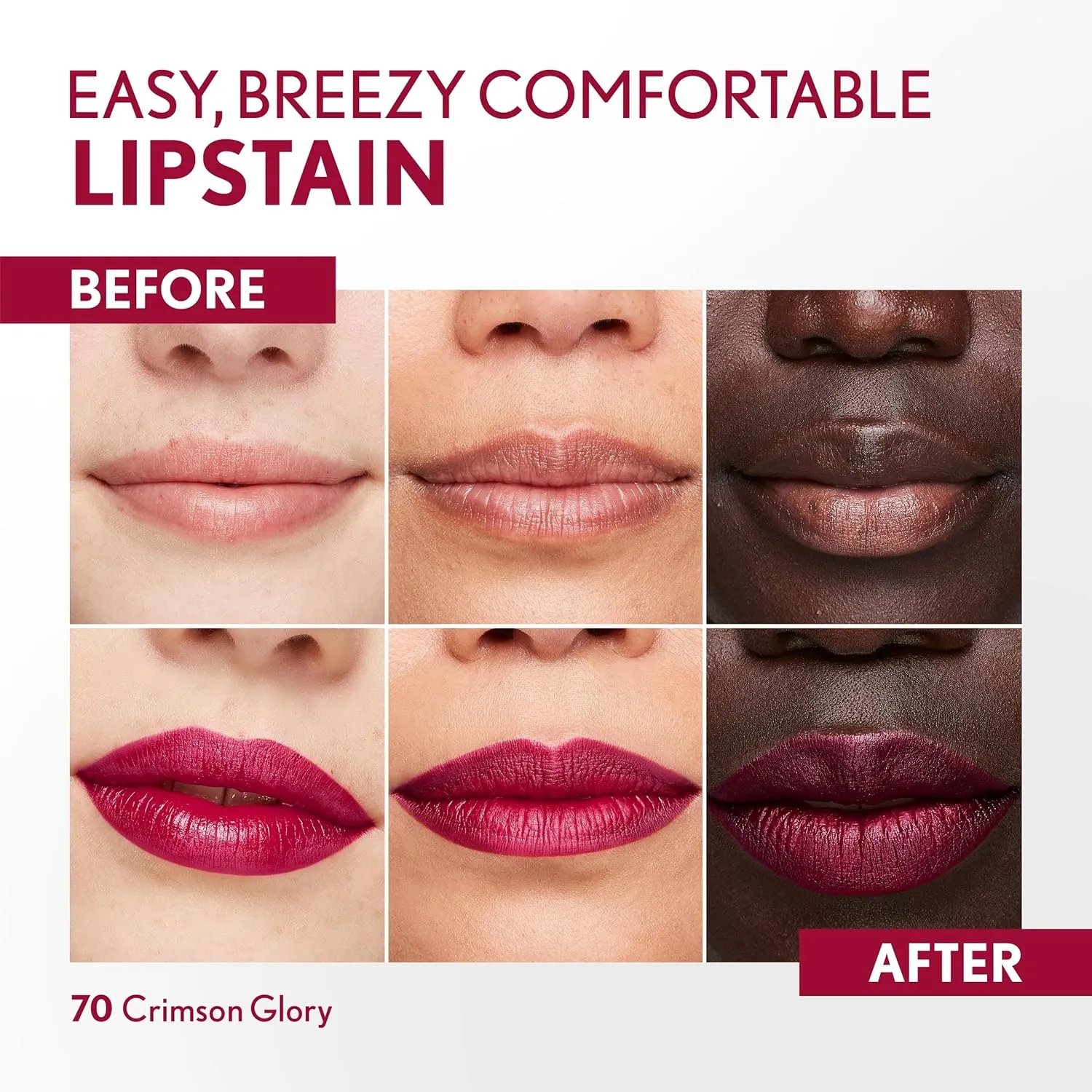 COVERGIRL Outlast Lipstain Bundle - Natural Blush 65 & Crimson Glory 70, Vegan Formula, 0.06oz Each