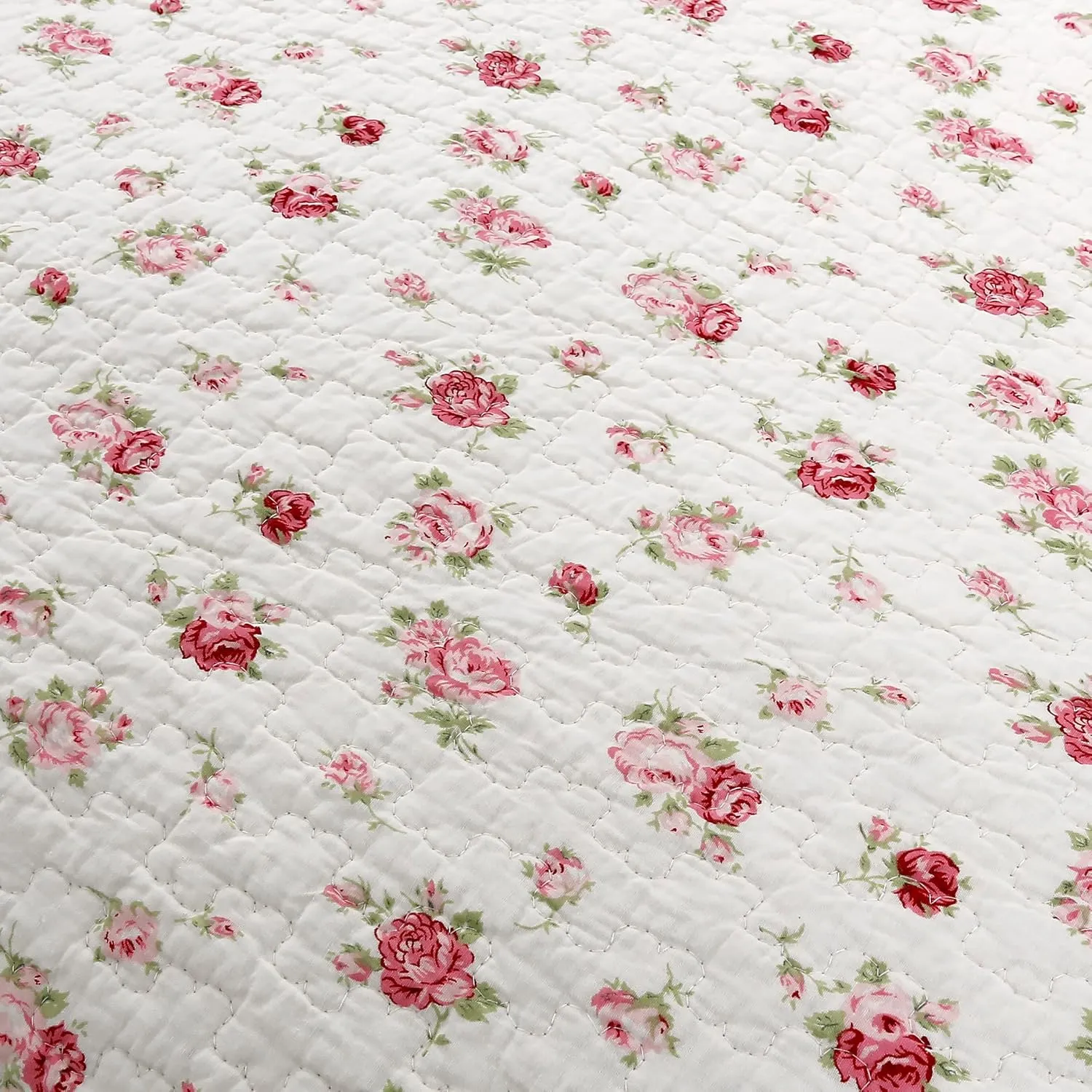Cozy Line Home Fashions Pink Rose Garden Floral 100% Cotton Reversible Coverlet Bedspread Quilt Bedding Set (Ivory Rose, Queen - 3 Piece)