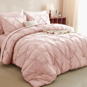 CozyLux Pink Comforter Set Queen, 7 Pieces Bed in a Bag Blush Pink, Teen Girl Pintuck Comforters Pinch Pleat Bedding Sets with All Season Comforter, Flat Sheet, Fitted Sheet and Pillowcases & Shams