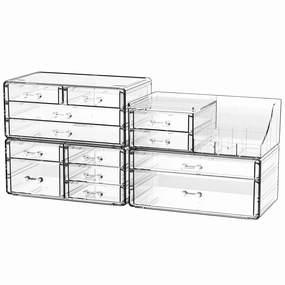 Cq acrylic Clear Make up Organizers for Vanity,Skincare Organizer With 13 Drawers for Dresser,Plastic Cute Desk Accessories Organization and Bathroom Organizers Storage Case Box for Beauty,Skin Care