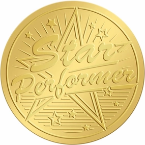 CRASPIRE 2 Inch Envelope Seals Stickers Star Performer 100pcs Five-Pointed Star Embossed Foil Seals Adhesive Gold Foil Seals Stickers Label for Wedding Invitations Envelopes Gift Packaging