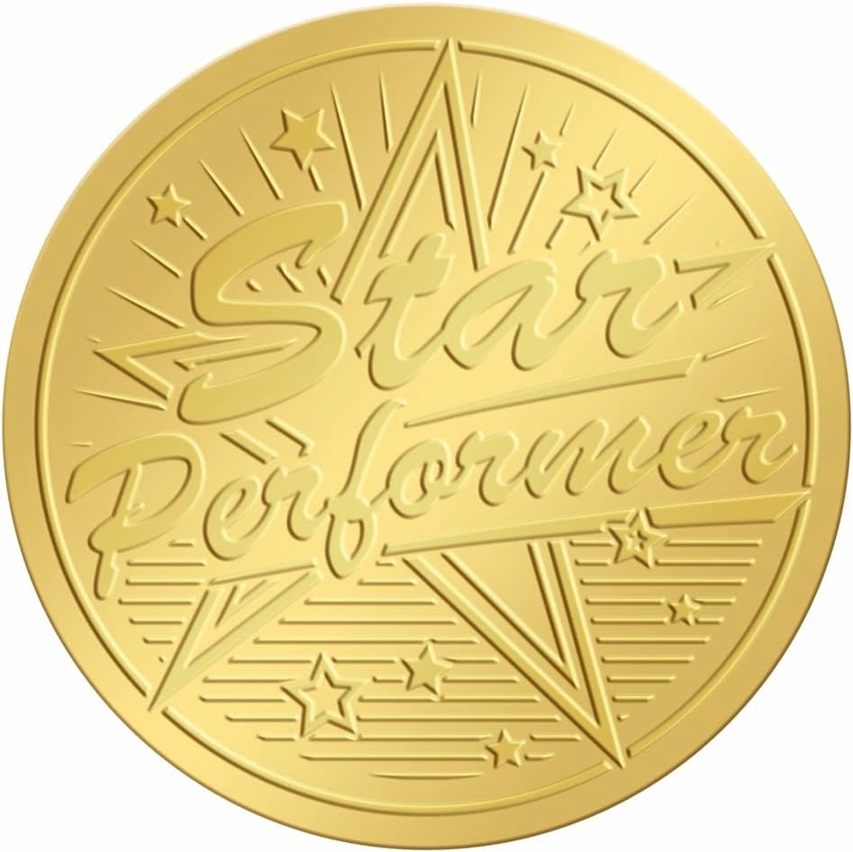 CRASPIRE 2 Inch Envelope Seals Stickers Star Performer 100pcs Five-Pointed Star Embossed Foil Seals Adhesive Gold Foil Seals Stickers Label for Wedding Invitations Envelopes Gift Packaging