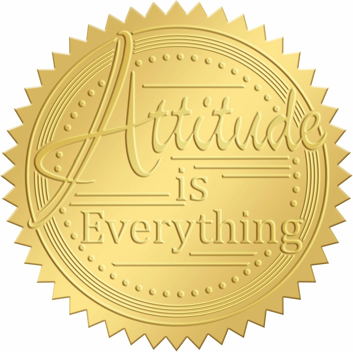 CRASPIRE 2 Inch Gold Embossed Envelope Seals Stickers Attitude is Everything 100pcs Round Adhesive Gold Foil Seals Stickers Medal Decoration Label for Wedding Invitations Certification Corporate