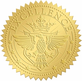 CRASPIRE 2 Inch Gold Embossed Envelope Seals Stickers Excellence 100pcs Round Adhesive Gold Foil Seals Stickers Medal Decoration Label for Wedding Invitations Certification Graduation Corporate
