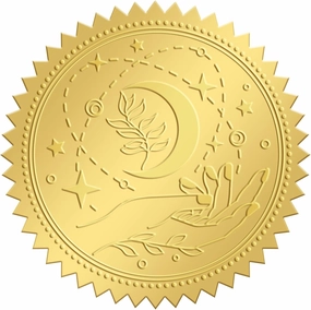 CRASPIRE 2 Inch Gold Embossed Envelope Seals Stickers Moon 100pcs Round Adhesive Embossed Foil Seals Stickers Envelope Label for Wedding Invitations Party Gift Packaging Greeting Card