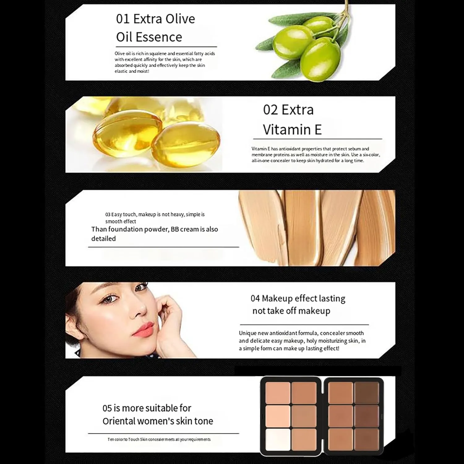 Cream Contour Palette With Brush, 12 Shades Full Cover Concealer and Highlighting Kit for Under Eye Dark Circles, Acne & Blemishes, Reduces Redness, Light to Dark