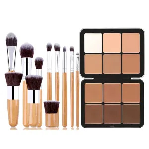 Cream Contour Palette With Brush, 12 Shades Full Cover Concealer and Highlighting Kit for Under Eye Dark Circles, Acne & Blemishes, Reduces Redness, Light to Dark