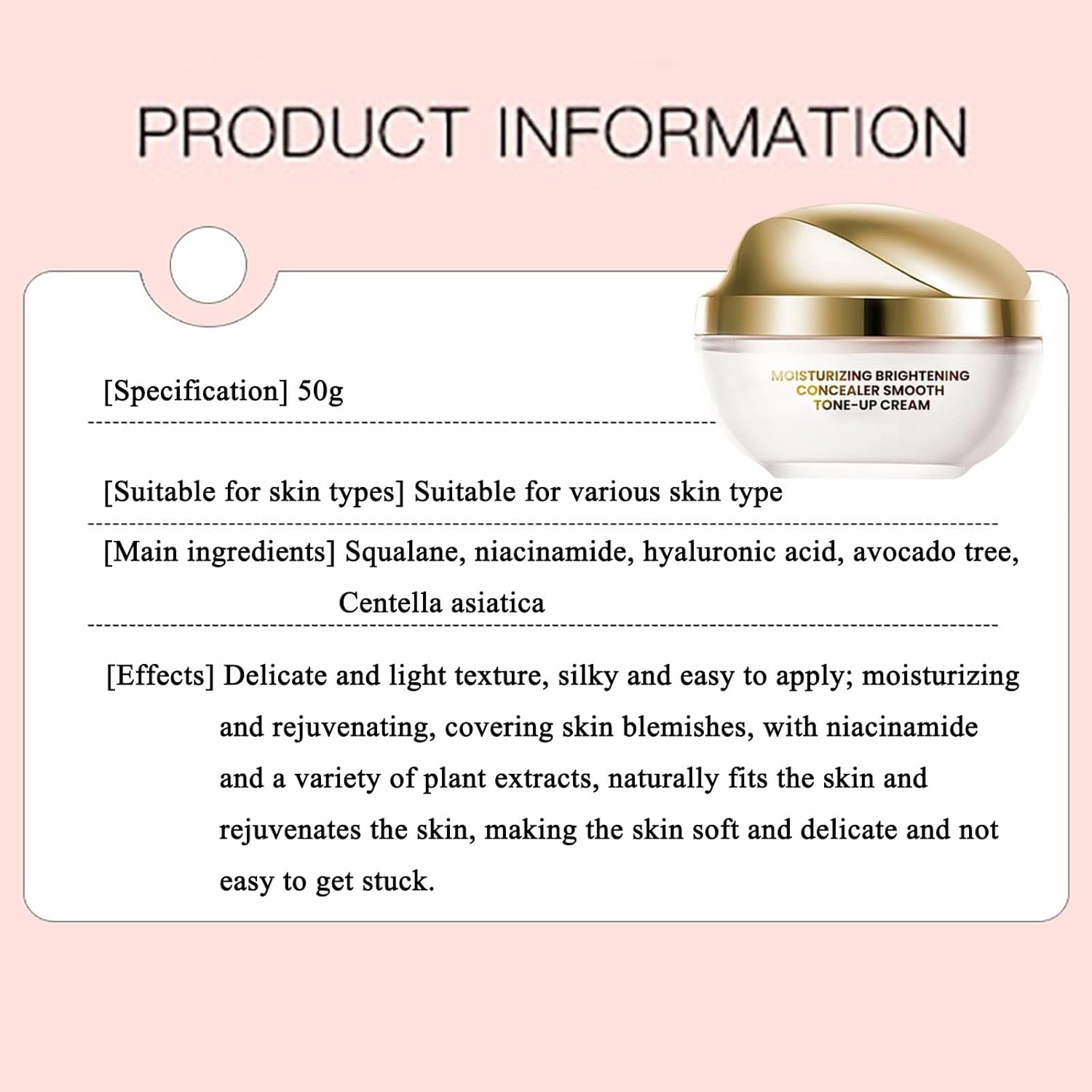 Crema De Maquillaje, Cream Makeup Concealer, Moisturizing 𝐁𝐫𝐢𝐠𝐡𝐭𝐞𝐧ing Concealer Smooth Tone up Cream, Corrector Iluminador Hidratante Crema Tónica (1pcs, 50g)