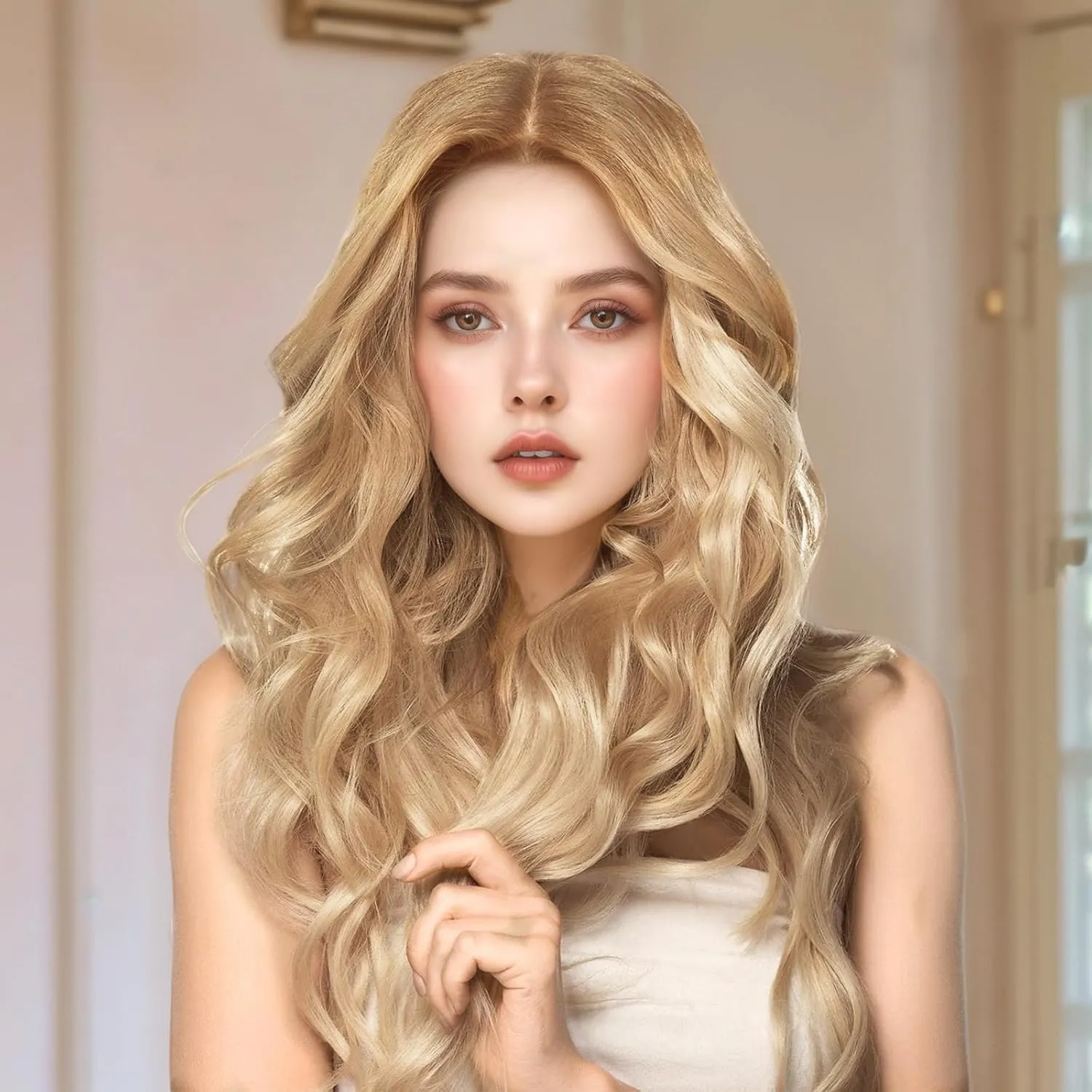 CROWN GUIDE Hair Toppers for Women with Thinning Hair 20 Inch, 360°3D Wig Topper Hair Pieces for Women Synthetic Curly Wavy Wispy Clip in Bangs for Dialy Wear (Champagne Blonde, 20inch)