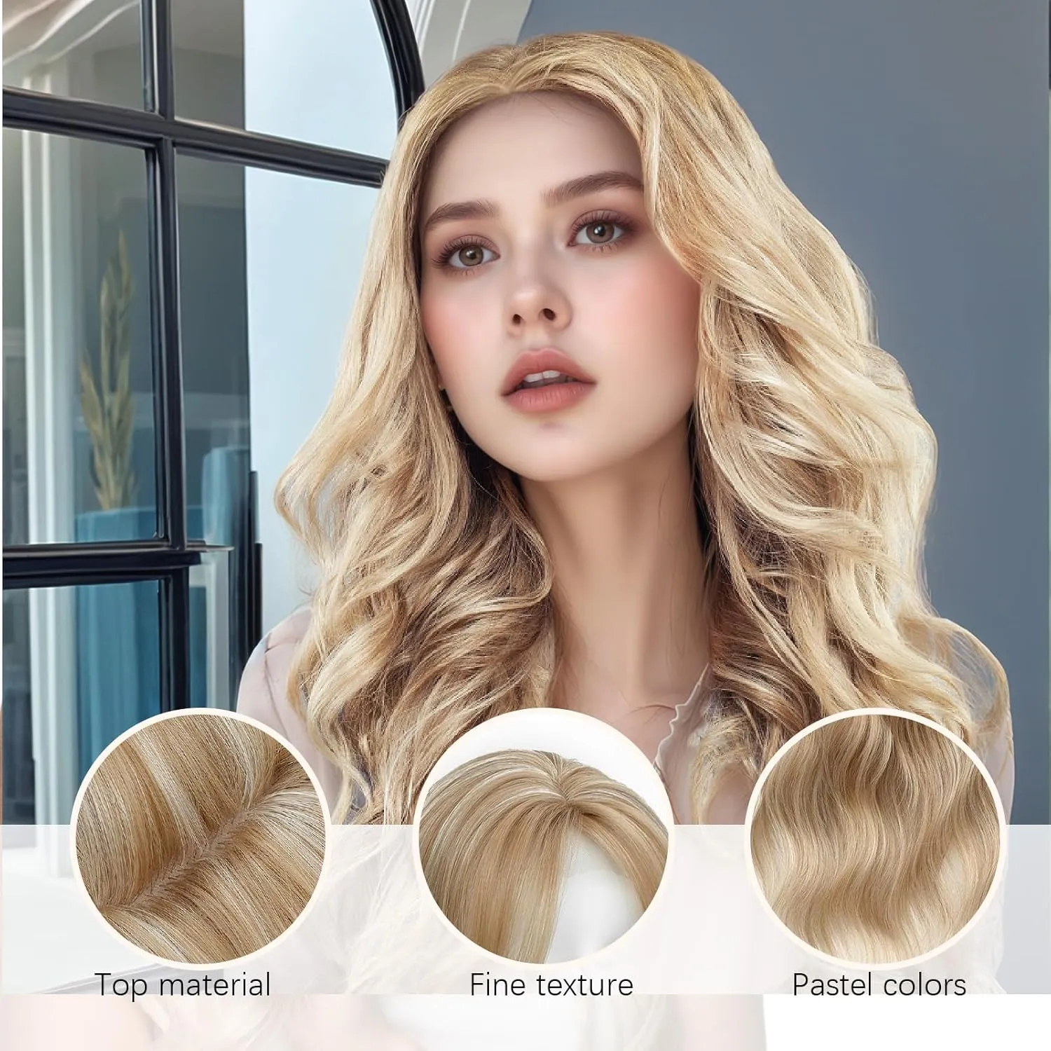 CROWN GUIDE Hair Toppers for Women with Thinning Hair 20 Inch, 360°3D Wig Topper Hair Pieces for Women Synthetic Curly Wavy Wispy Clip in Bangs for Dialy Wear (Champagne Blonde, 20inch)