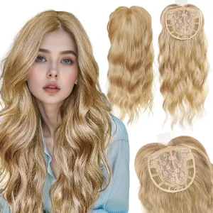 CROWN GUIDE Hair Toppers for Women with Thinning Hair 20 Inch, 360°3D Wig Topper Hair Pieces for Women Synthetic Curly Wavy Wispy Clip in Bangs for Dialy Wear (Champagne Blonde, 20inch)