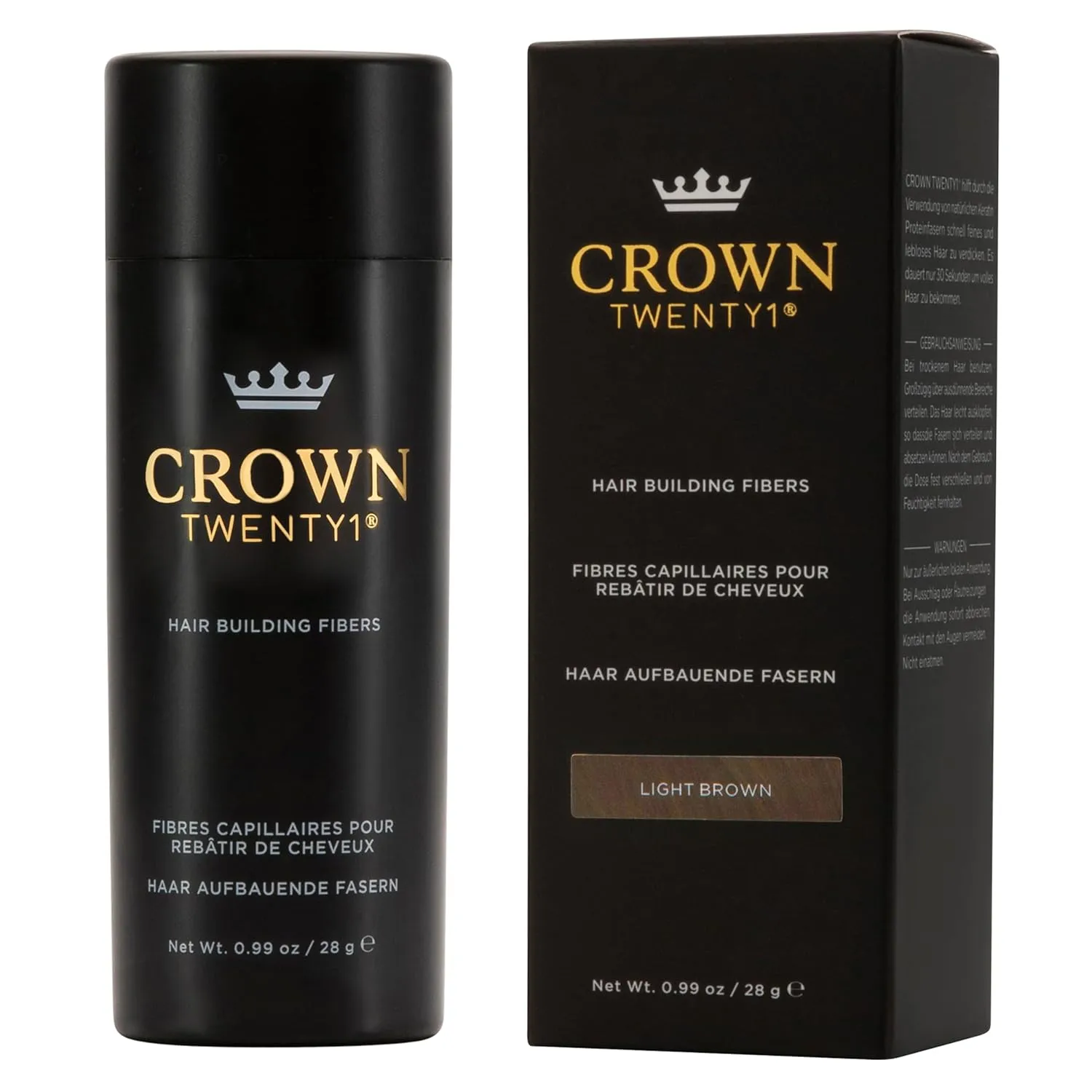 CROWN Hair Building Fibers (28g) - Instantly Cover Fine & Thinning Hair for a Thicker, Fuller Look - A Natural Keratin Concealer - 13 Shades for Men & Women - Light Brown