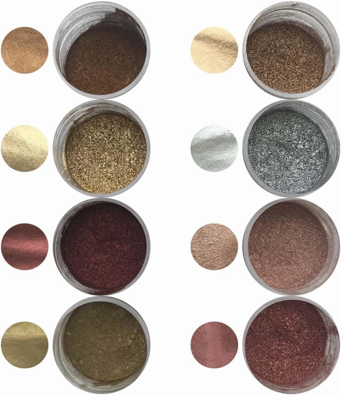 CROWN GOLD/OLD LEATHER/GARNET/ANTIQUE GOLD/ 24 K/SILVERY/ROSE PINK GOLD/ROSE BRONZE HIGHLIGHTER DUST SET (8 colors) 4 grams each container, metallic By Oh! Sweet Art