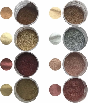 CROWN GOLD/OLD LEATHER/GARNET/ANTIQUE GOLD/ 24 K/SILVERY/ROSE PINK GOLD/ROSE BRONZE HIGHLIGHTER DUST SET (8 colors) 4 grams each container, metallic By Oh! Sweet Art