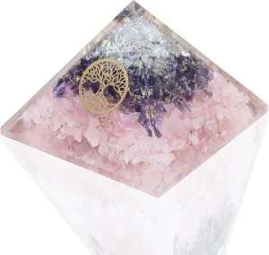 Crystal Amethyst Rose Quartz Orgone Pyramid - Orgonite Pyramid with Tree of Life - Natural Healing Stone Home Decor Orgone Therapy - Authentic Tree of Life Crystal Pyramid