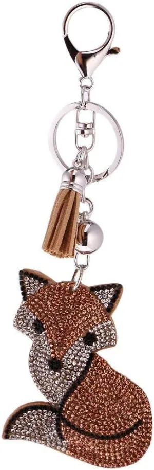 Crystal Rhinestone Charms Diamante Animals Eyes Charm Key Ring Pendant Key Chains Cute Purse Bag Gifts - Champagne Fox