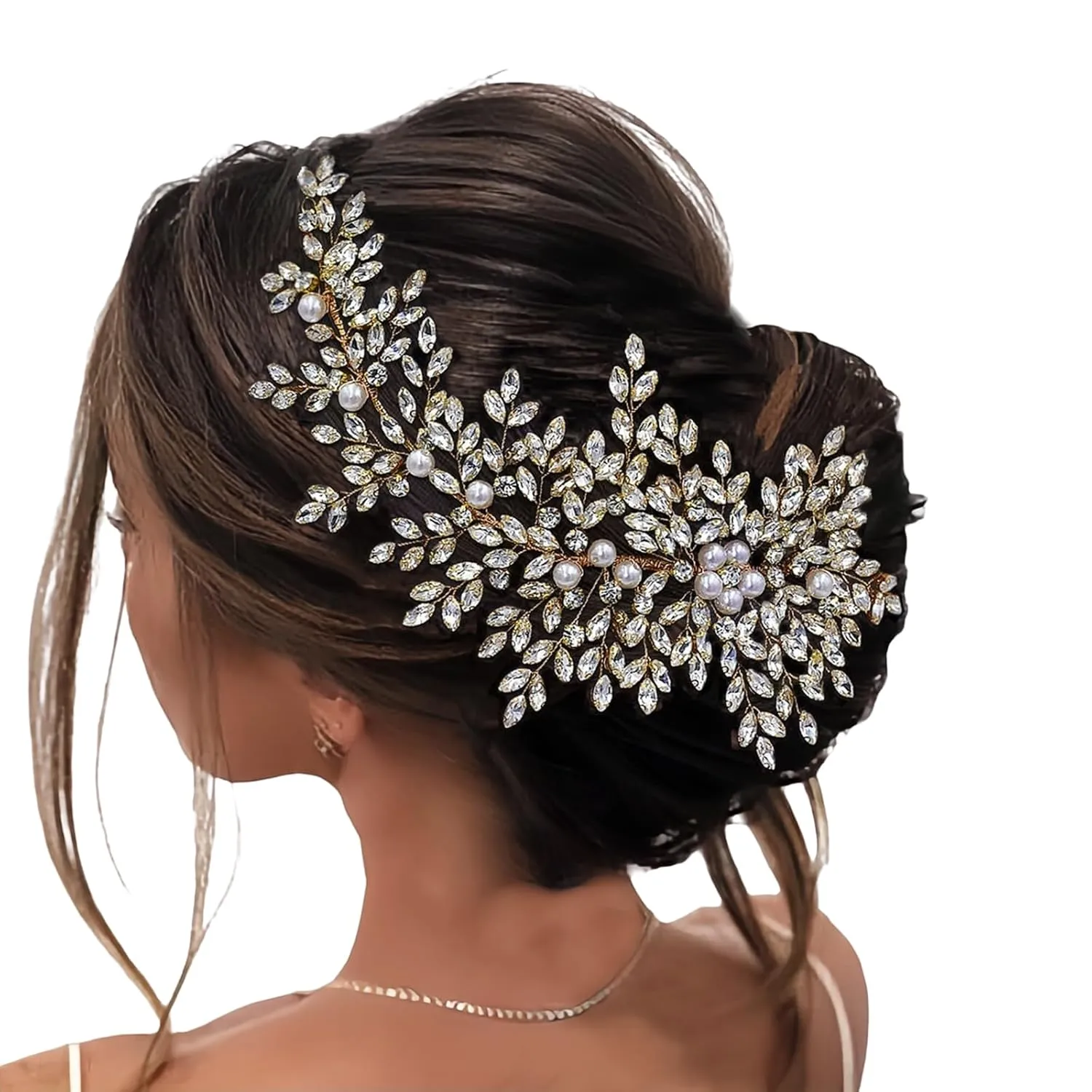 Crystal Wedding Hair Comb Bridal Hair Accessories Pearl and Rhinestone Bridal Side Combs for Women and Girls (Gold)
