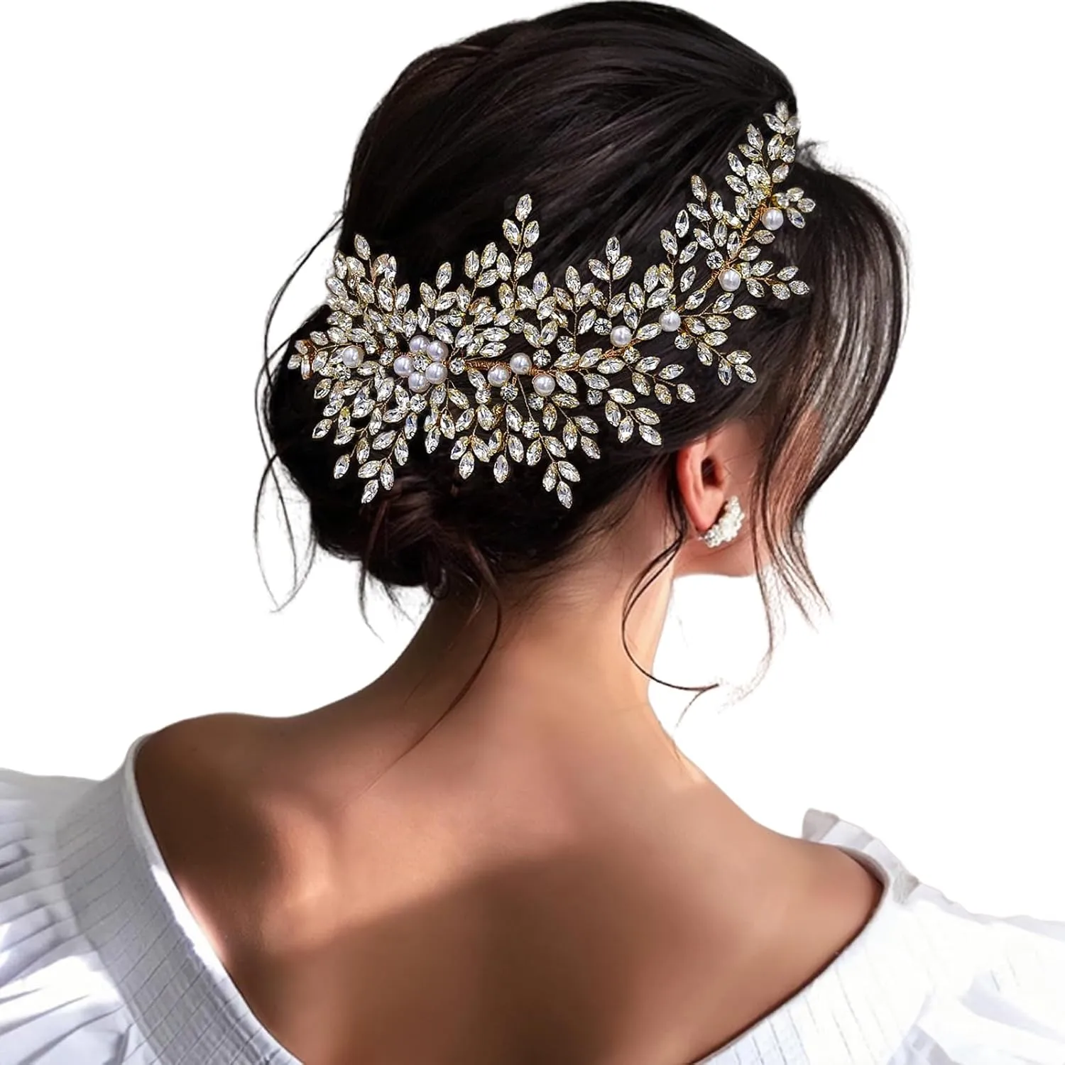 Crystal Wedding Hair Comb Bridal Hair Accessories Pearl and Rhinestone Bridal Side Combs for Women and Girls (Gold)