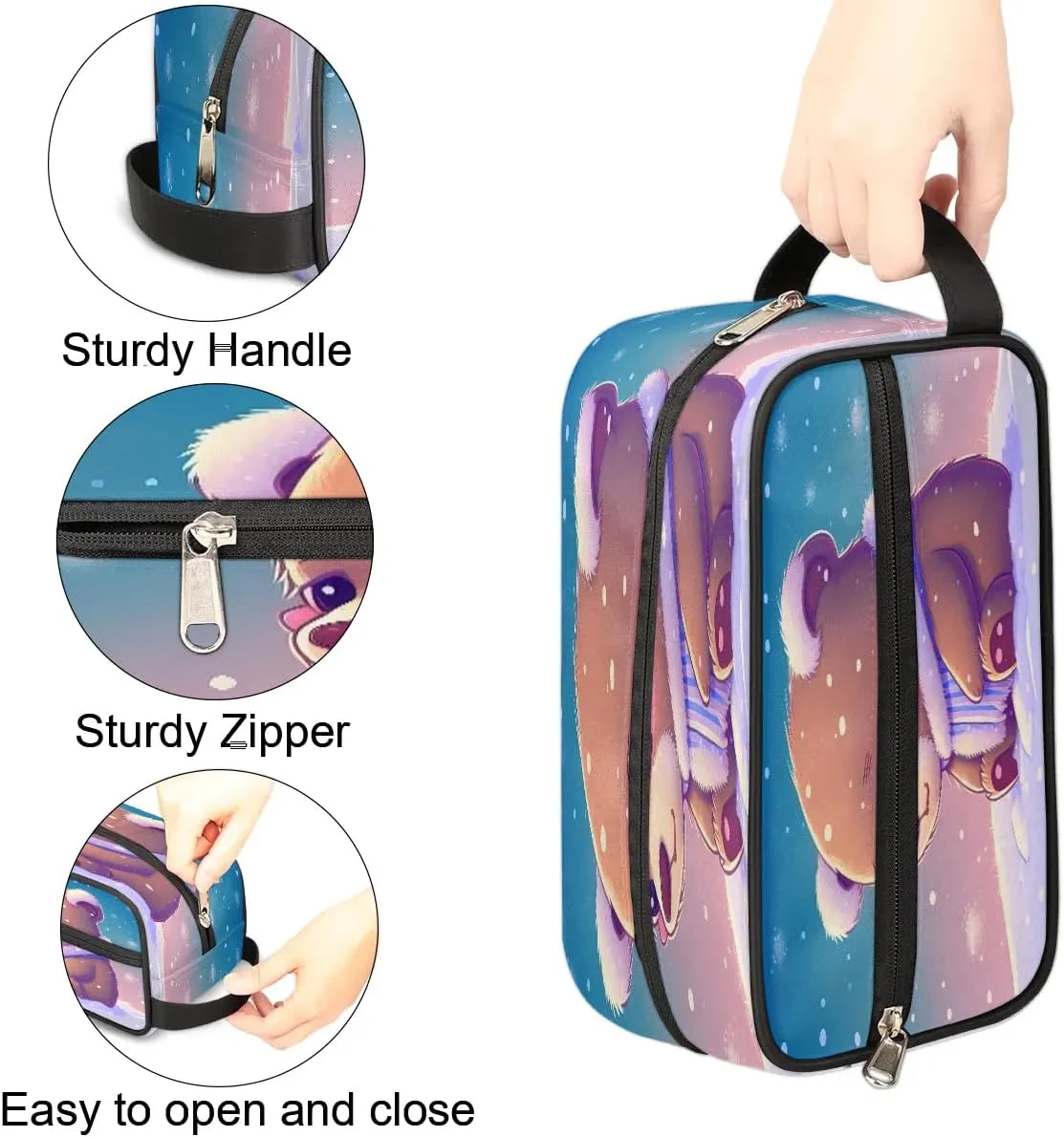 Cute Bear Travel Toiletry Bag for Women Men Small Cosmetic Makeup Organizer Water Resistant Shaving Bag Portable Make Up Bag Storage Bags with Handle