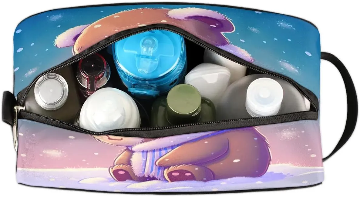 Cute Bear Travel Toiletry Bag for Women Men Small Cosmetic Makeup Organizer Water Resistant Shaving Bag Portable Make Up Bag Storage Bags with Handle