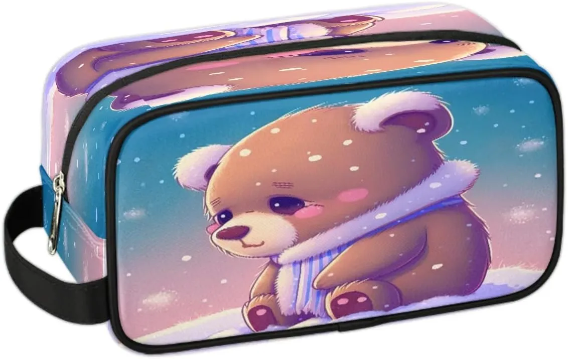 Cute Bear Travel Toiletry Bag for Women Men Small Cosmetic Makeup Organizer Water Resistant Shaving Bag Portable Make Up Bag Storage Bags with Handle