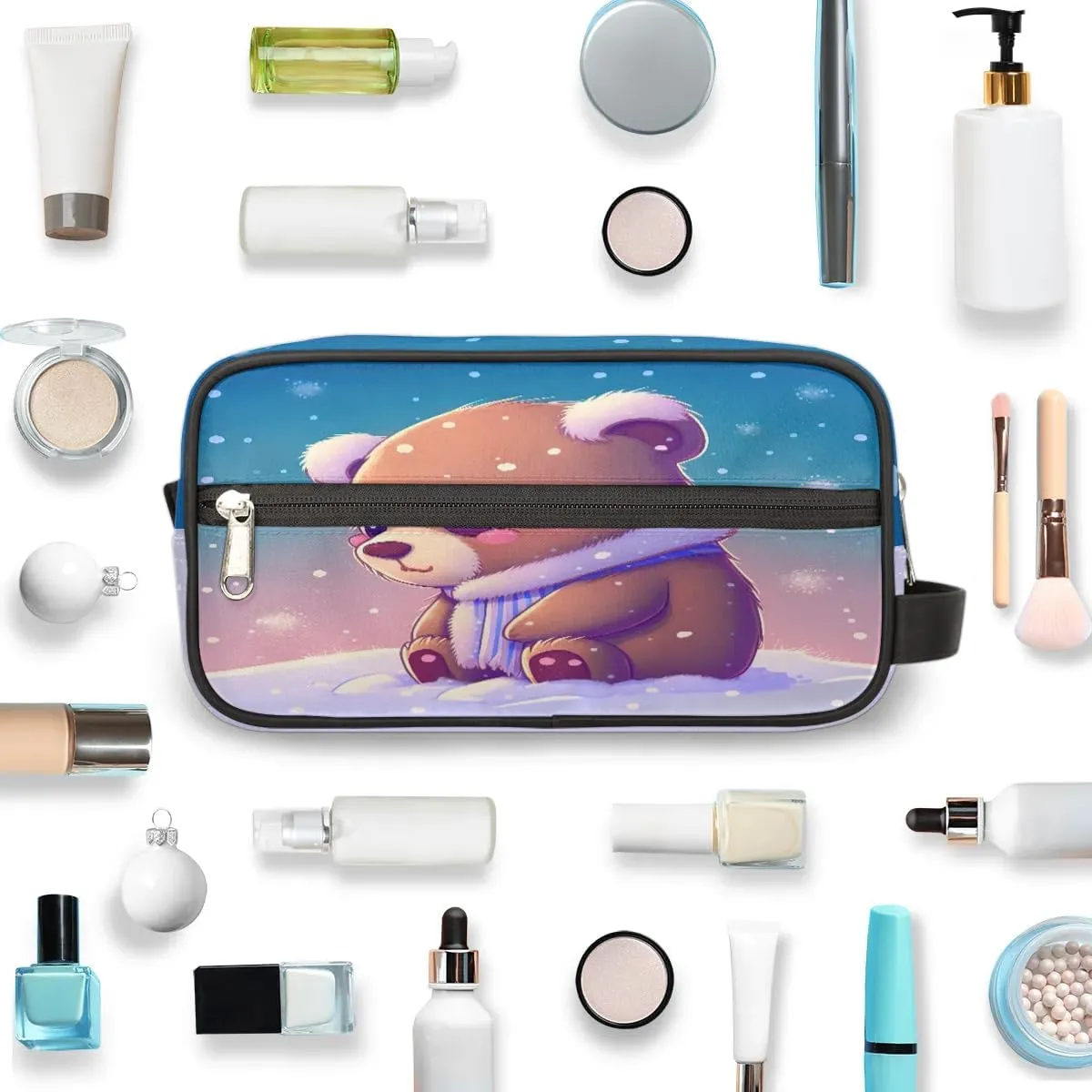 Cute Bear Travel Toiletry Bag for Women Men Small Cosmetic Makeup Organizer Water Resistant Shaving Bag Portable Make Up Bag Storage Bags with Handle
