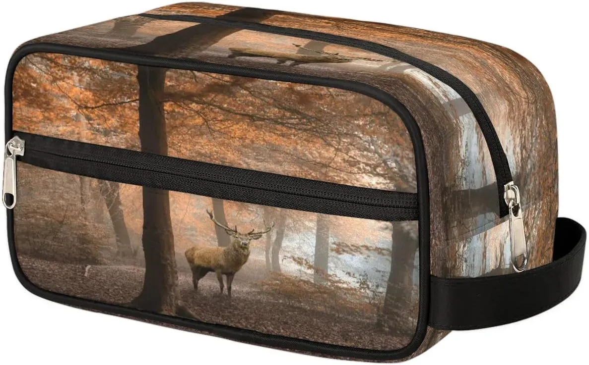 Cute Deer Travel Toiletry Bag for Women Men Small Cosmetic Makeup Organizer Water Resistant Shaving Bag Portable Make Up Bag Storage Bags with Handle