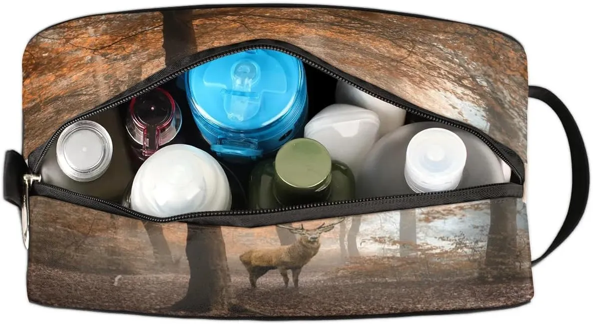 Cute Deer Travel Toiletry Bag for Women Men Small Cosmetic Makeup Organizer Water Resistant Shaving Bag Portable Make Up Bag Storage Bags with Handle