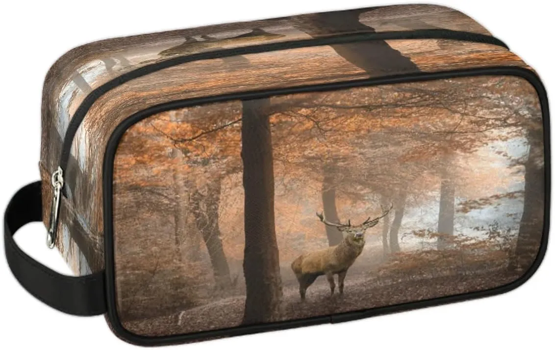 Cute Deer Travel Toiletry Bag for Women Men Small Cosmetic Makeup Organizer Water Resistant Shaving Bag Portable Make Up Bag Storage Bags with Handle