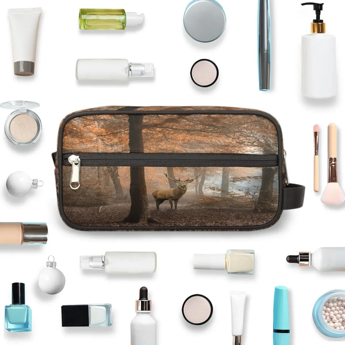 Cute Deer Travel Toiletry Bag for Women Men Small Cosmetic Makeup Organizer Water Resistant Shaving Bag Portable Make Up Bag Storage Bags with Handle