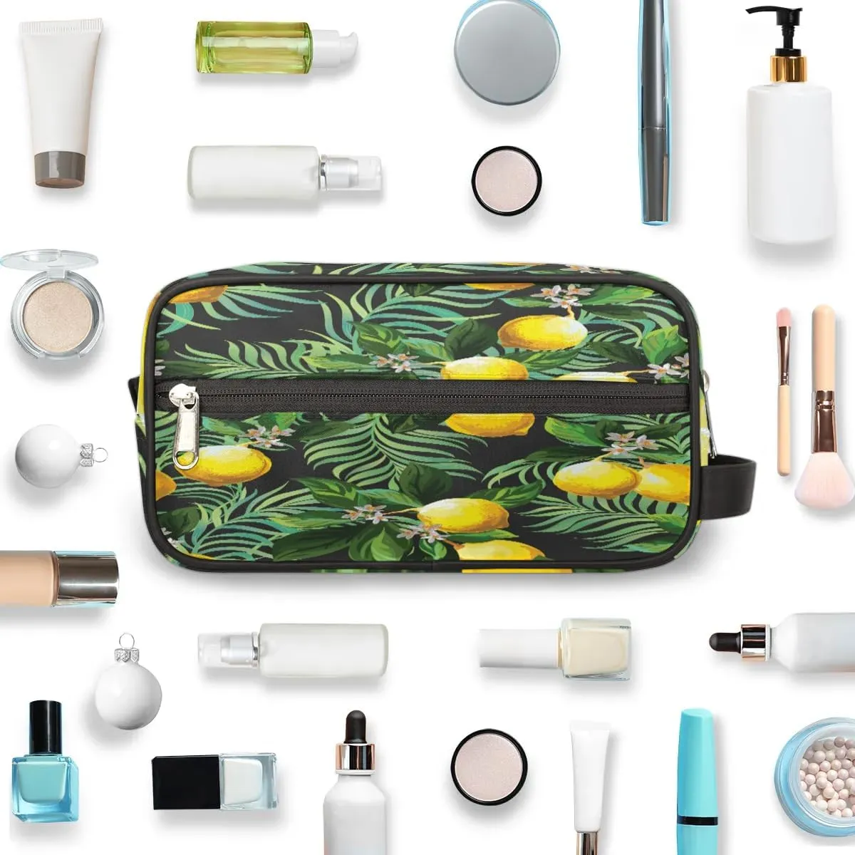 Cute Lemons Paint Travel Toiletry Bag for Women Men Small Cosmetic Makeup Organizer Water Resistant Shaving Bag Portable Make Up Bag Storage Bags with Handle