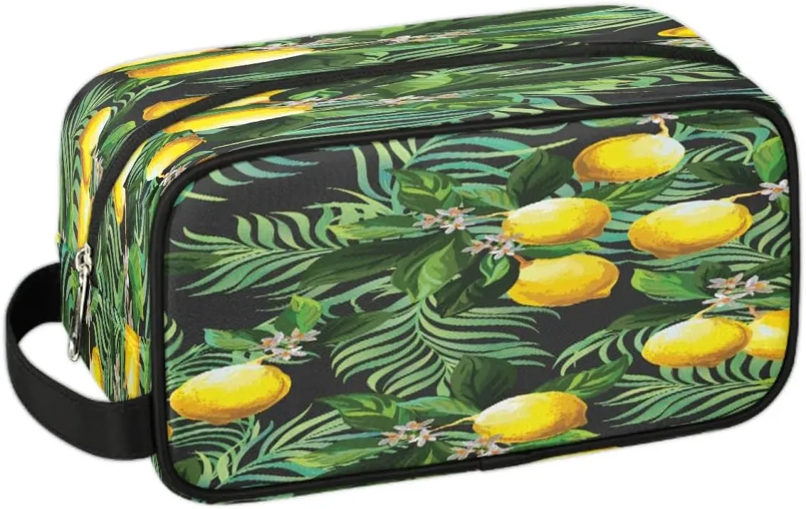 Cute Lemons Paint Travel Toiletry Bag for Women Men Small Cosmetic Makeup Organizer Water Resistant Shaving Bag Portable Make Up Bag Storage Bags with Handle
