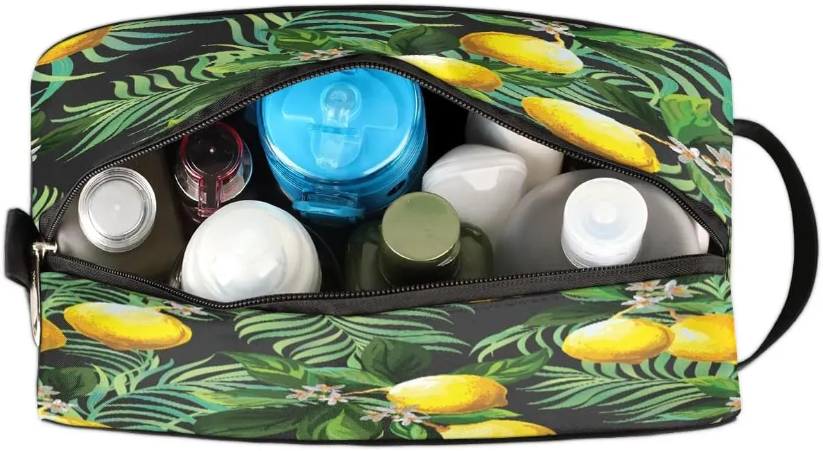 Cute Lemons Paint Travel Toiletry Bag for Women Men Small Cosmetic Makeup Organizer Water Resistant Shaving Bag Portable Make Up Bag Storage Bags with Handle