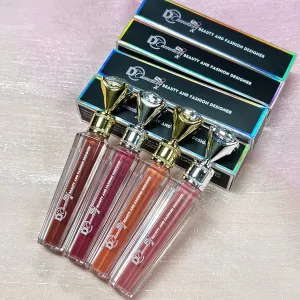 D Cosmetics Luxury Matte Lip Gloss Set, Diamond Cap Design, 4 Colors Collection