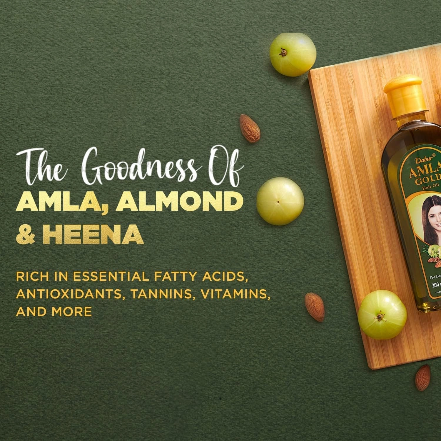 Dabur Amla Gold Hair Serum for Women - Moisturizing Treatment for All Hair Types with Amla, Almond, and Henna - 6.76 Fl Oz (Pack of 3)