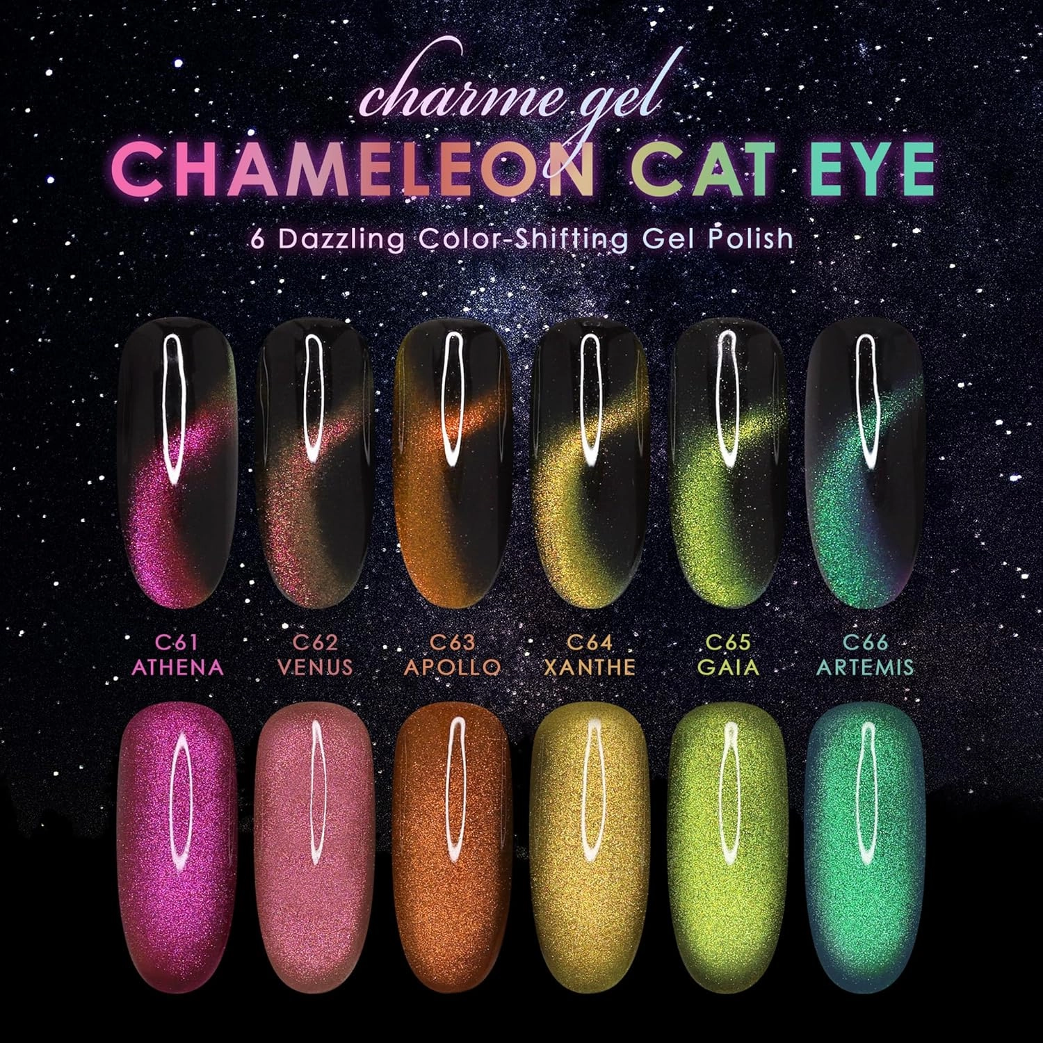 Daily Charme C63 Apollo Velvet Chameleon Cat Eye Magnetic Gel Nail Polish 15ml, Color Shifting Soak Off UV Led Gel Nail Polish, Home DIY/Nail Salon Manicure (Tangerine)