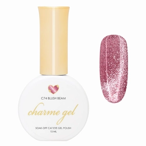 Daily Charme C74 Blush Beam Holiday Sparkle Cat Eye Magnetic Gel Nail Polish Collection 15ml, Soak Off UV Led Gel Nail Polish, Home DIY/Nail Salon Manicure (Glittery Pink)