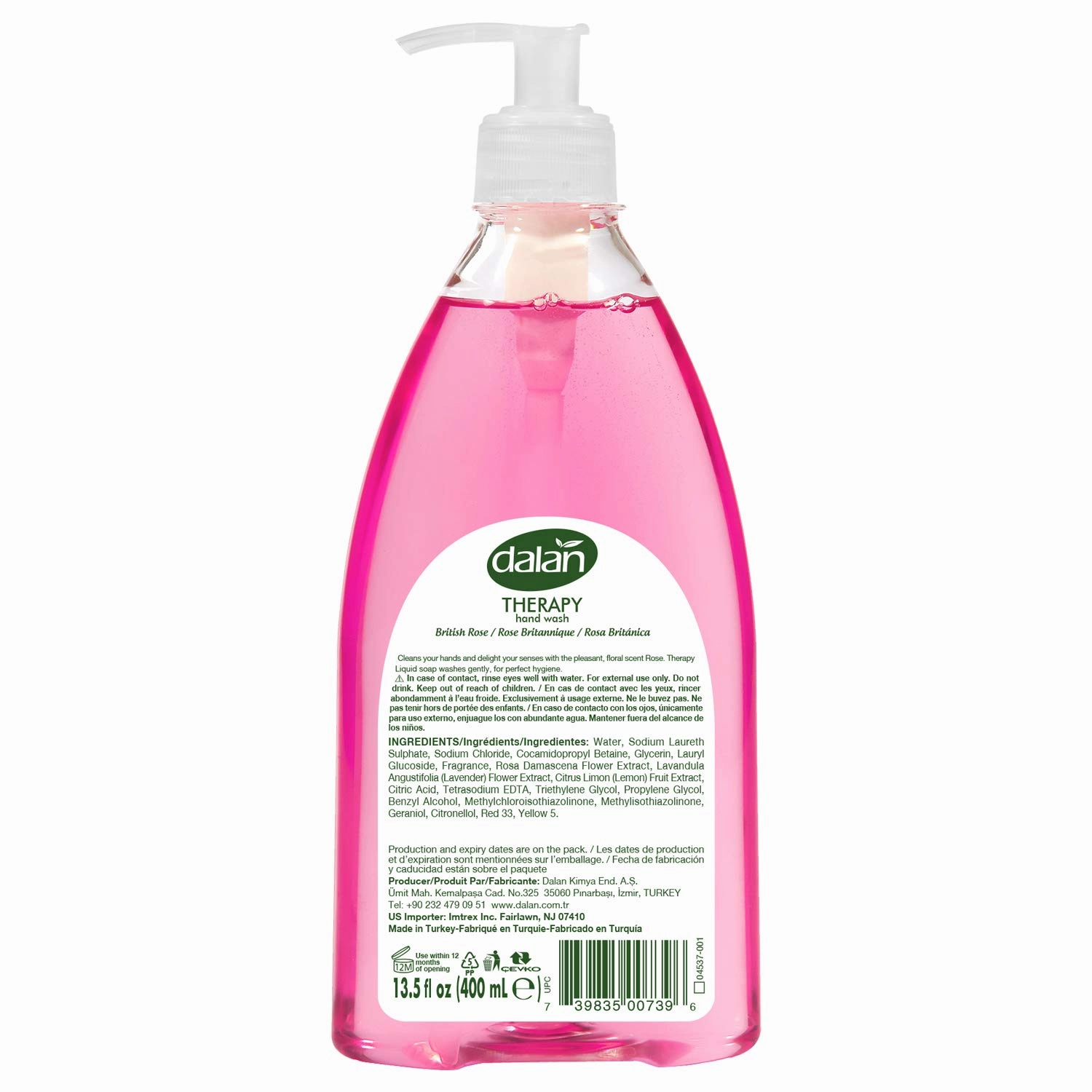 Dalan Therapy British Rose Ultra Moisturizing Liquid Hand Soap for Normal and Dry Hands Fresh Clean and Soft Feeling (13.5 Fl Oz / 400 mL (Pack of 12))