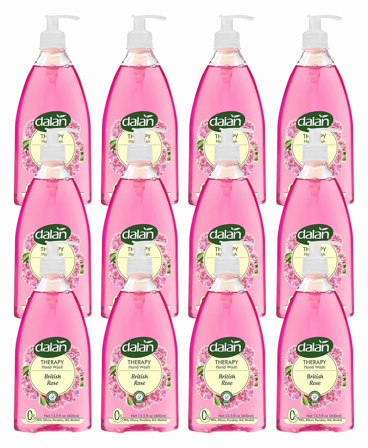 Dalan Therapy British Rose Ultra Moisturizing Liquid Hand Soap for Normal and Dry Hands Fresh Clean and Soft Feeling (13.5 Fl Oz / 400 mL (Pack of 12))