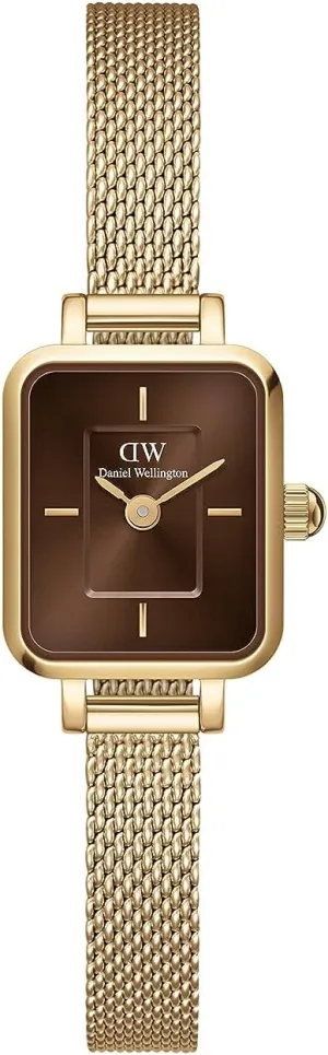Daniel Wellington Quadro Mini Women’s Watch – 15.4x18.2mm Square Case, Japanese Quartz Movement, Stainless Steel Mesh Strap, Water Resistant, Gold Watch for Women - Evergold Amber