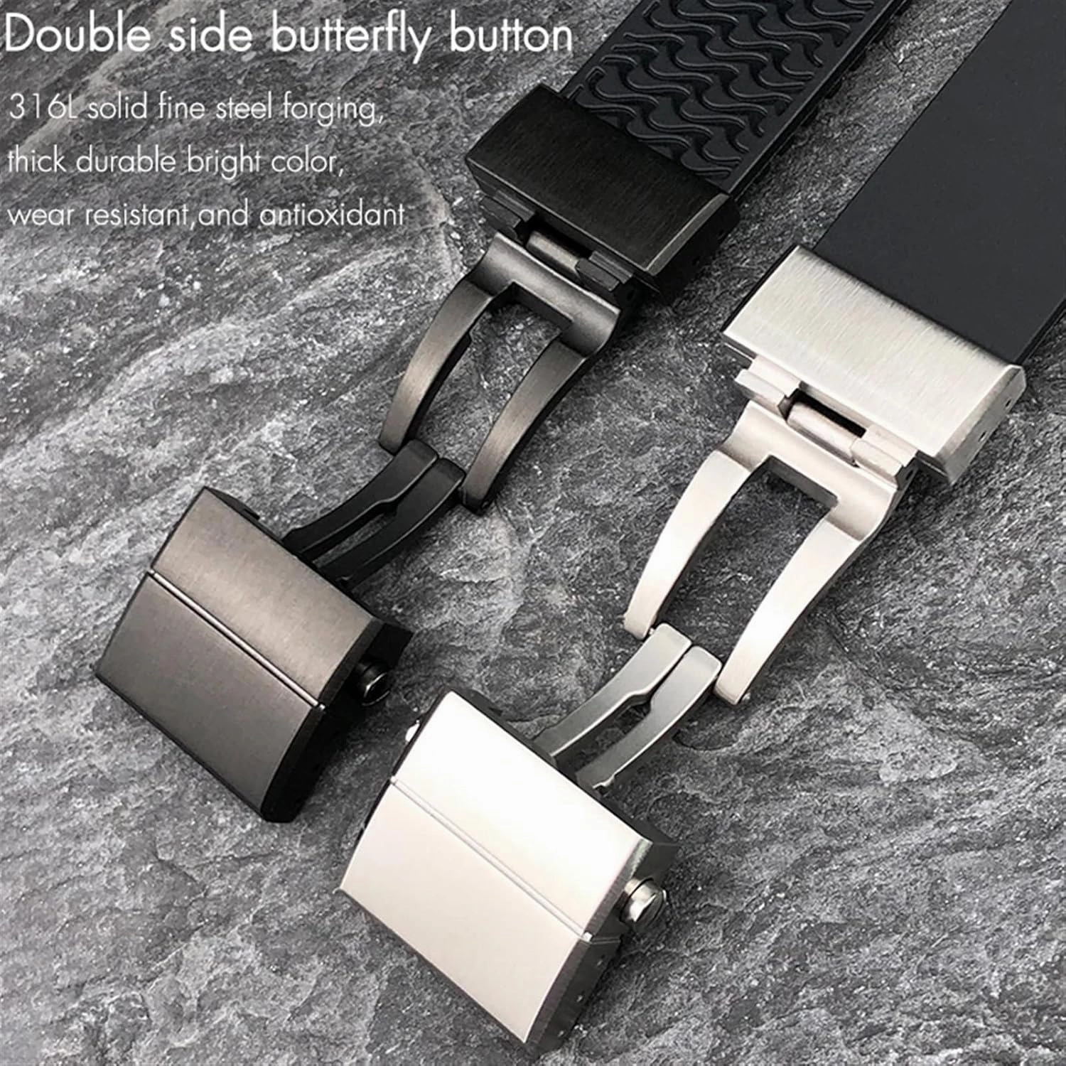 DASEB 22mm Silicone Rubber Watchbands Fit，For Ulysse Nardin Diver Silver Rose Gold Folding Buckle Black Blue Watch Strap
