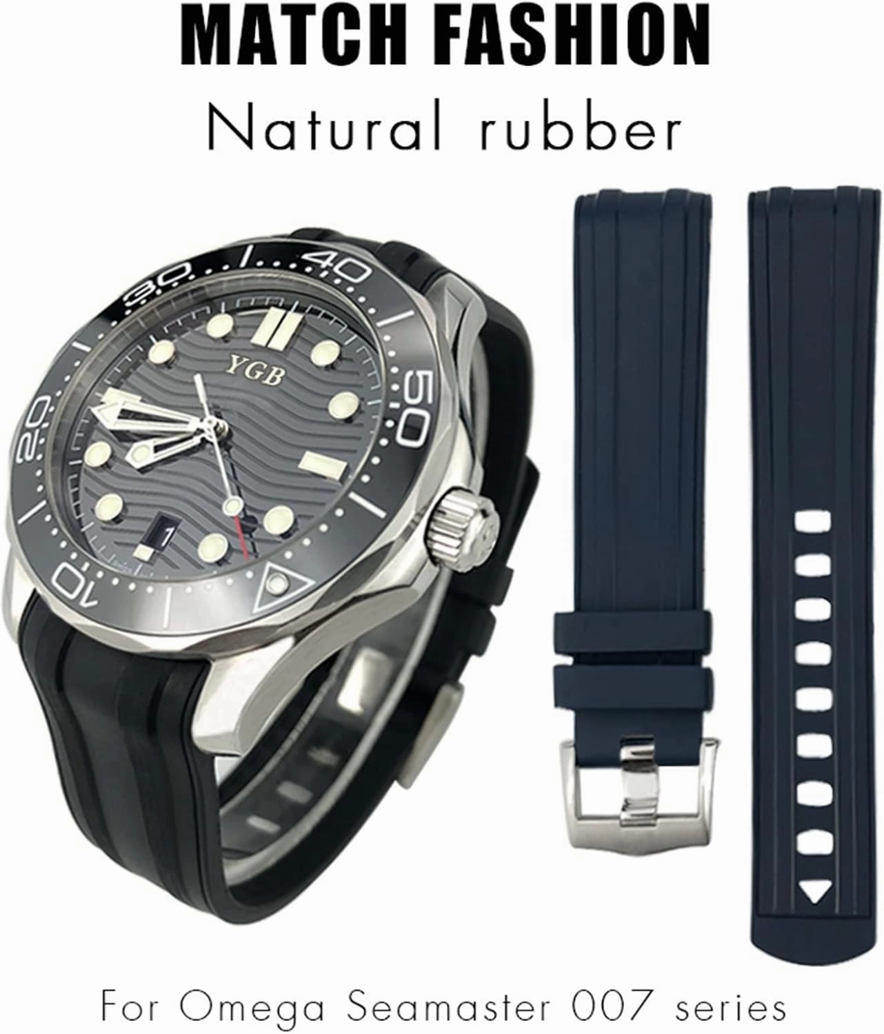 DASEB Fluorous Rubber Watchband 19mm 20mm 21mm For Omega Seamaster 007 Rose Gold Buckle Soft Waterproof Silicone Watch Strap
