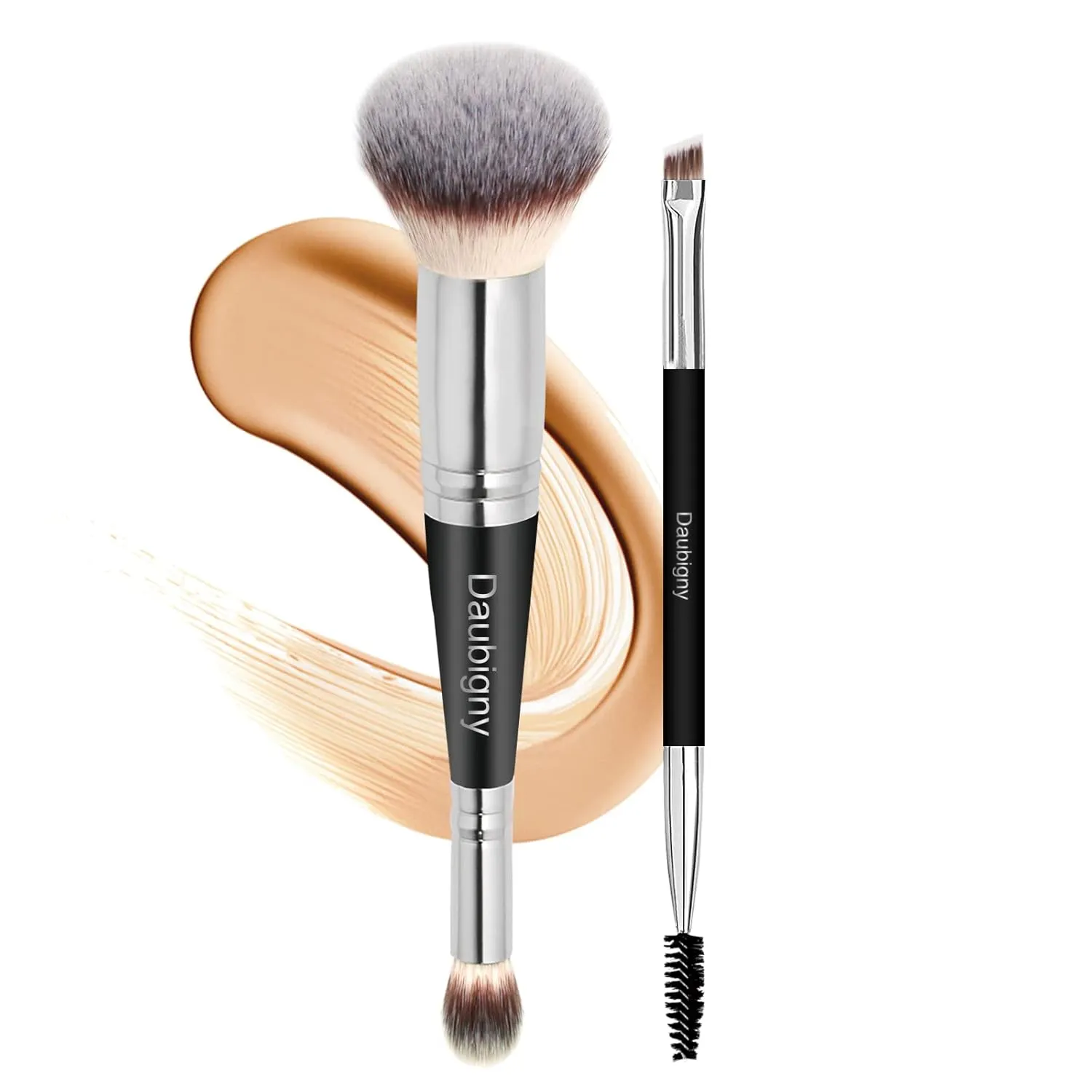 Daubigny Makeup Brushes Dual-ended Foundation Brush Concealer Brush Eyebrow Brush Perfect for Any Look Premium Luxe Hair Rounded Taperd Flawless Brush Ideal for Liquid, Cream, Powder,Blending, Buffing,Concealer