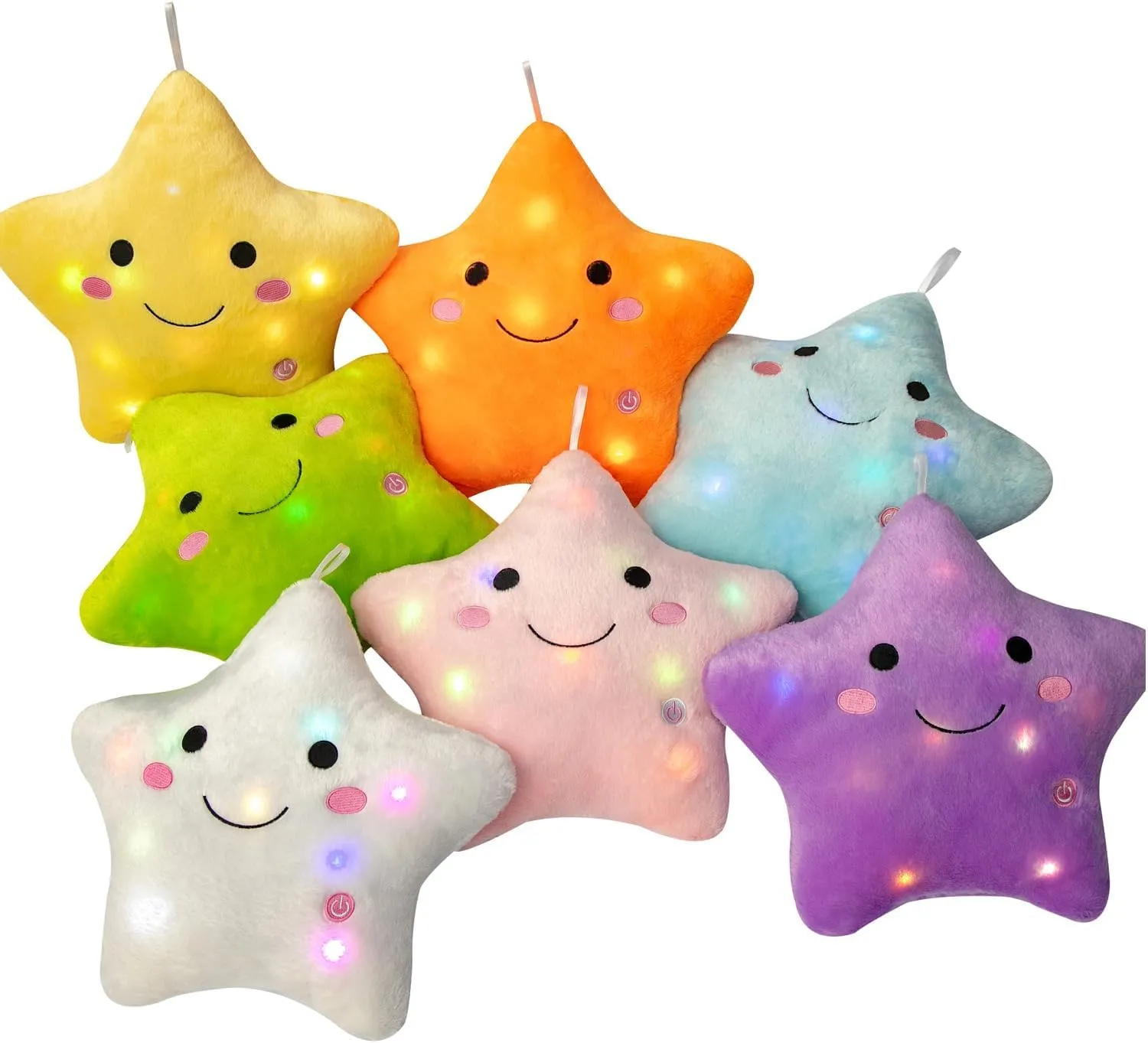 DearSun 13''Creative Twinkle Star Colorful Night Light Plush Pillows Light up Night Stuffed Toys Perfect for Birthday Christmas Holiday Valentines (Deep Pink)