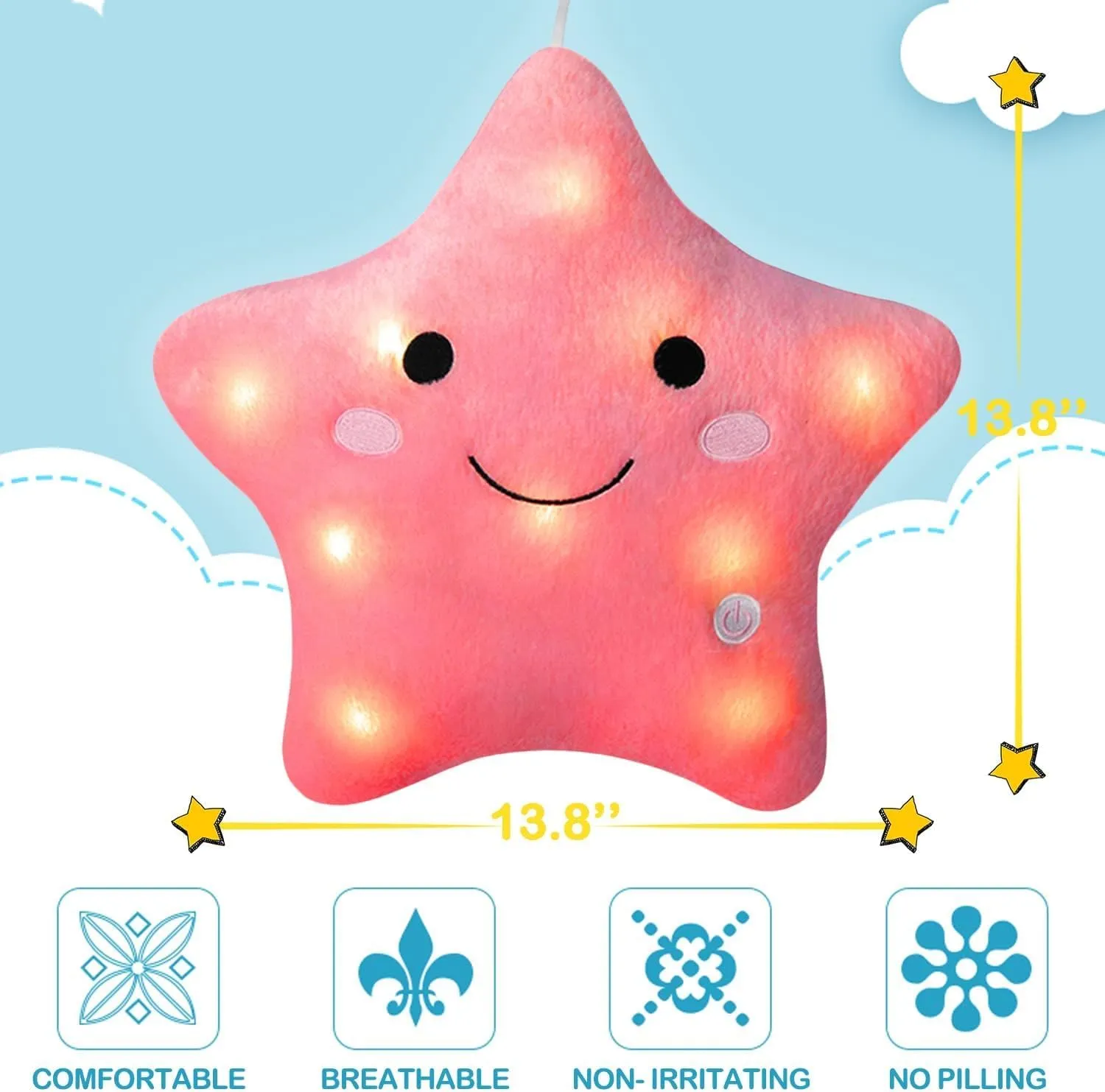 DearSun 13''Creative Twinkle Star Colorful Night Light Plush Pillows Light up Night Stuffed Toys Perfect for Birthday Christmas Holiday Valentines (Deep Pink)