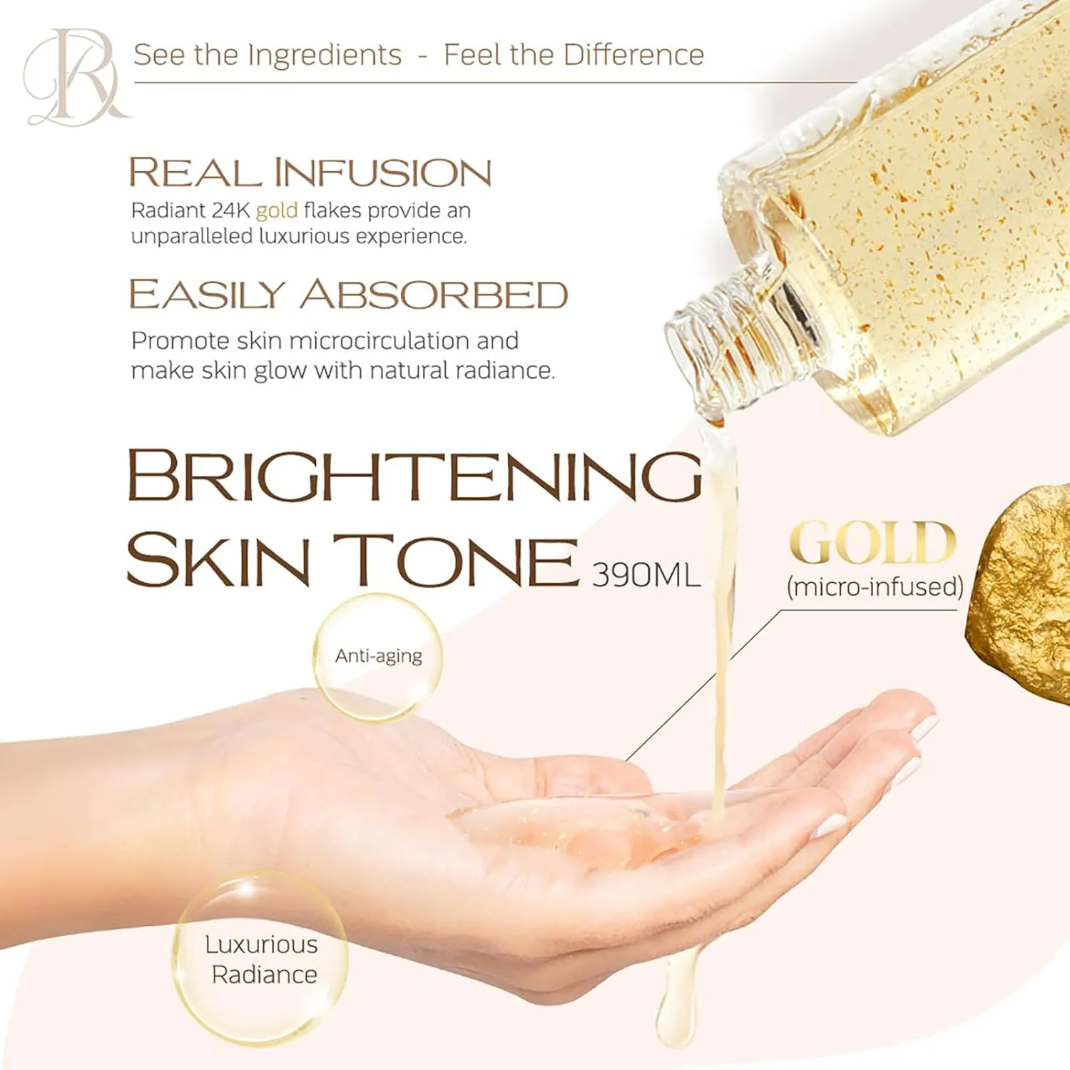 Decoder 24K Gold Brightening Face Toner, 10% High-Concentration Aloe Water, 2% Premium Rose Water, Centella and Niacinamide, Plus 10 Free Masks, Ideal for Sensitive Skin, Hydrating (13.76 Oz)