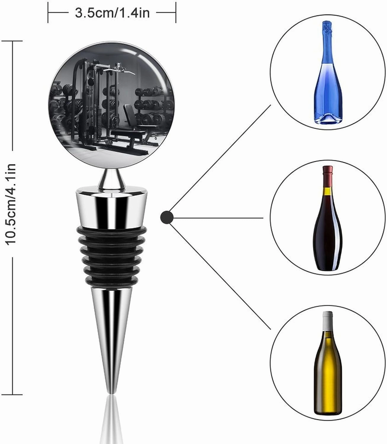 Decorative Wine Stoppers for Wine Bottles,Gym Equipment Print Reusable Zinc Alloy Champagne Stoppers,Funny Cute Wine Bottle Corks Stoppers with Silicone,Wine Accessories Gifts for Men Women